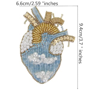 Beaded Heart Patches Crown Heart Decor Badges Applique Sew on Patches for Brooches Clothes Decorated Sewing DIY E