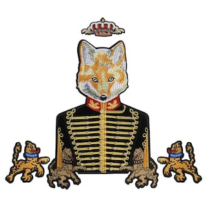 Fashion Crown Royal Soldier Fox Patches Embroidered Applique Sew on Badges for Men Suit Garment Decorated 1 set