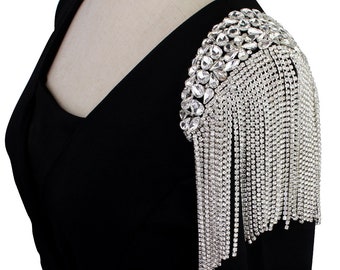 Crystal Tassel Fringe Epaulettes Shoulder Patches Wedding Dress Clothing accessories Diamond Tassel Rhinestone Bridal Shoulder Chain 2pieces