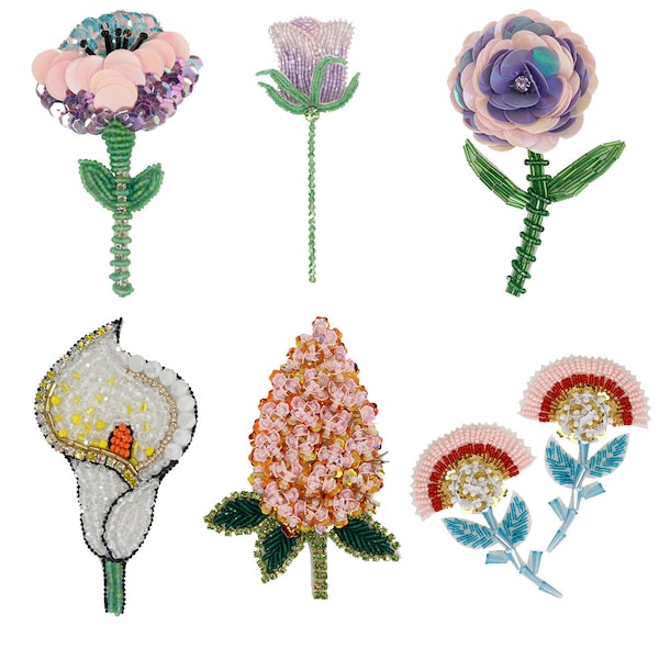 Apliques de flores de lentejuelas Parches de cristal con cuentas hechos a mano Diseños de parches para coser Insignias Perfectas para ropa, broches y decoración