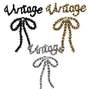 Sequin Vintage Bow Patches Handmade Rhinestones Knotbow Applique Patches Sew on Decorated Women Clothing for DIY Brooches