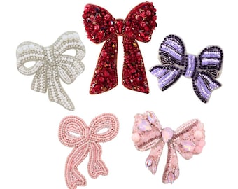 Elegante applicazione con fiocco di perline, patch da cucire fatta a mano in 3D, in colori assortiti, versatile abbellimento fai da te alla moda