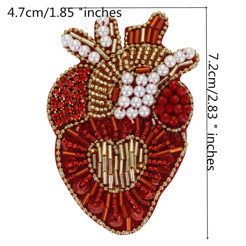 Beaded Heart Patches Crown Heart Decor Badges Applique Sew on Patches for Brooches Clothes Decorated Sewing DIY C