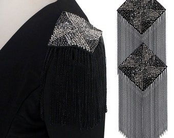 Square Metal Tassel Shoulder Badge Beaded Robe Decoration Patches Blazer Fringe Epaulets 2 pieces