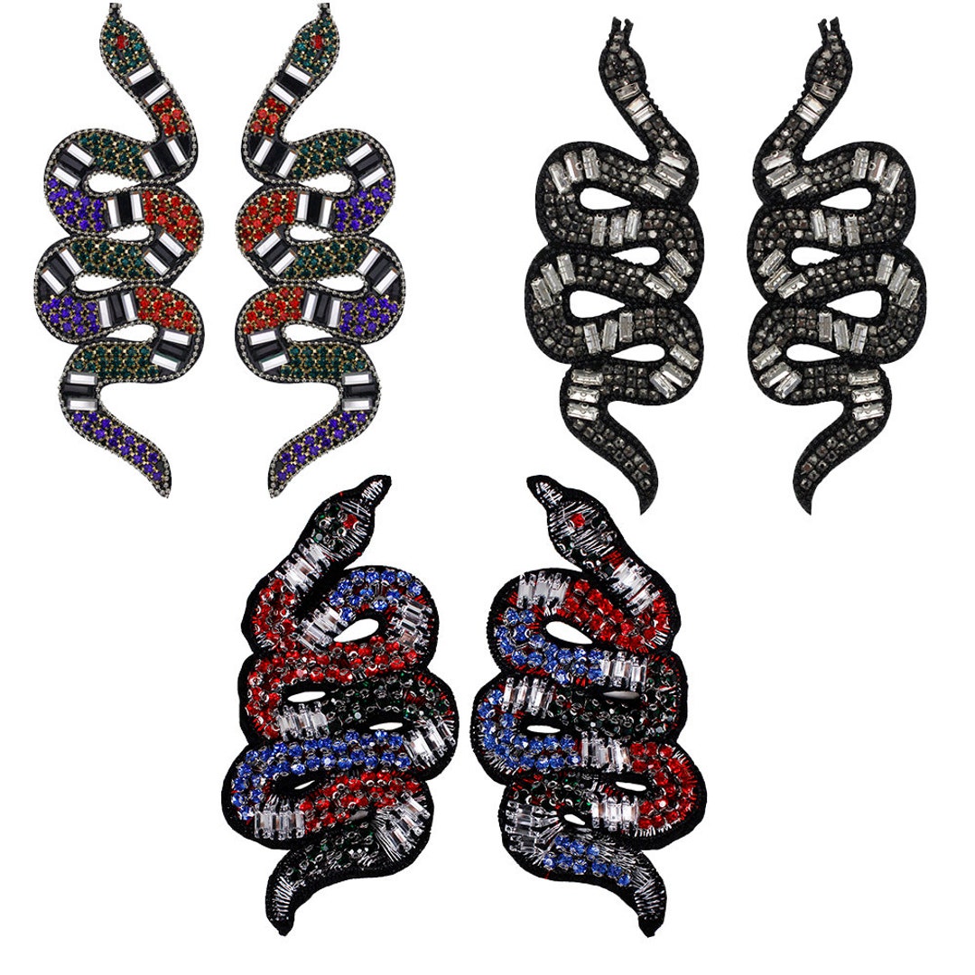 Snake Patches Beaded Snake Pair Badges Rhinestones Applique Sew on ...