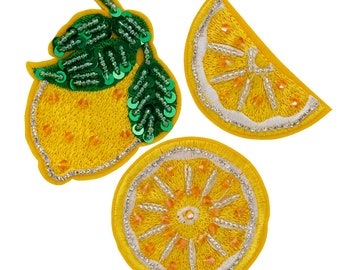 Lemon Beaded Fruit Patches Embroidery Patch Sew On DIY Project Accessory Cosmetic Collection Craft Sequin Applique 1 piece