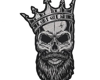 Large Crown  Dead Sugar Skull Embroidered Patches Iron on Motorcycle Racing Jacket Backpatches