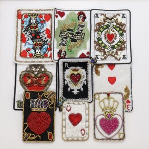 Handmade Beaded Poker Applique, Boho Patch Playing Sew on  Patches DIY Gift for Her Magician's Costume Decoration