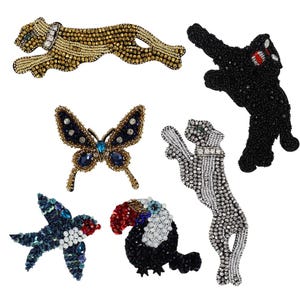 Beaded Parrot Patches Rhinestones Butterfly Patches Handmade Leopard Badges Beadwork Panther Applique for DIY Brooch Gift