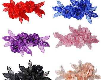 3D Flower Beaded Rhinestones Lace Applique Patches Bridal Wedding Dress Decorated Motifs Applique for Hairband Brooch