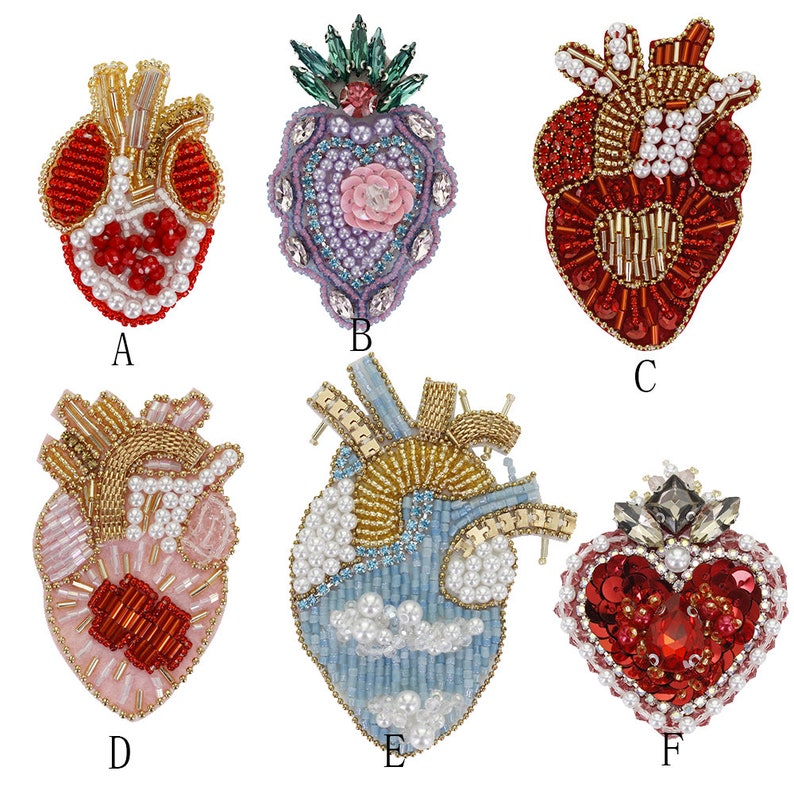 Beaded Heart Patches Crown Heart Decor Badges Applique Sew on Patches for Brooches Clothes Decorated Sewing DIY zdjęcie 2