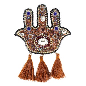 Beaded Crystal Fatima Hand Rhinestone Patches Fringe Badge Sew on Applique Clothes Brooches Decoration Craft Sewing 2 pieces