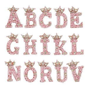 Parches de letras de lentejuelas con cuentas para manualidades, insignias del alfabeto rosa, apliques para coser en la corona, apliques de letras de cristal, artesanía DIY, 1 pieza