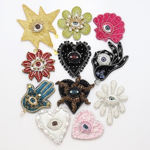 Mystic Eye Beaded Patch Handmade 3D Eye Sew On Applique  Gothic Jacket Embellishment  Dark Academia Fashion  Music Festival Decorations