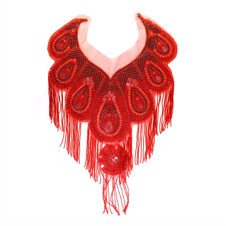 Long Beading Fringe Tassel Rhinestones Collar Crystal Rhinestones Applique Handmade Patches Bodice 1 piece