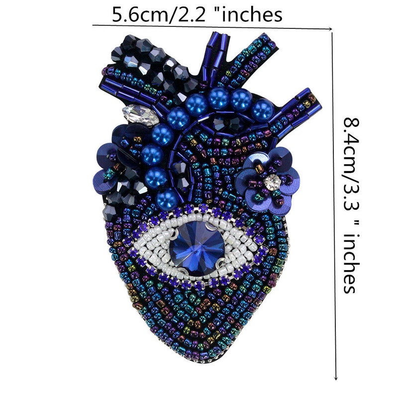 Beaded Heart Patches Crown Heart Decor Badges Applique Sew on Patches for Brooches Clothes Decorated Sewing DIY G