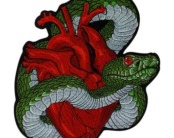 Snake Heart Patches Embroidery Applique  Iron on Patches for Motorcycle Jacket Badges Vest Trekking Backpack Patches