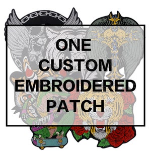 Peut inclure: Un patch brodé personnalisé. Le patch présente une variété de motifs, notamment un tigre, un crâne avec des ailes, un skateur et une croix avec des ailes. Le patch est fait de matériaux de haute qualité et est parfait pour ajouter une touche unique à vos vêtements ou accessoires.
