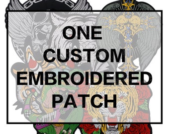 May include: One custom embroidered patch. The patch features a variety of designs, including a tiger, a skull with wings, a skateboarder, and a cross with wings. The patch is made of high-quality materials and is perfect for adding a unique touch to your clothing or accessories.