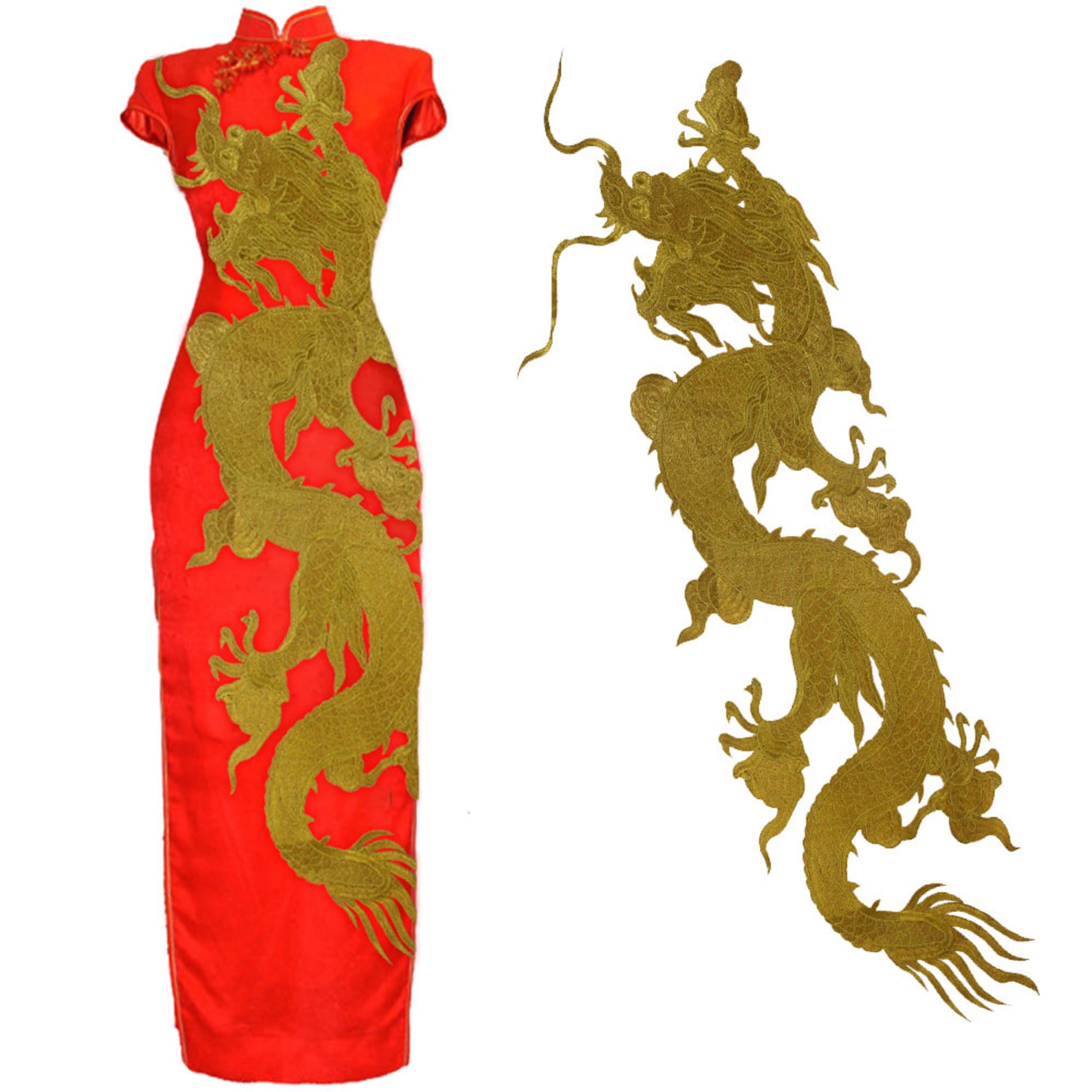 Dragon Patches Long Gold Dragon Applique Embroidery Patch Etsy