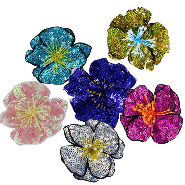 Sequin Flower Patch, 3D Flower Patches, Floral patch,  Beaded Flower Applique,  Embroidery Patch Sew On 1 piece