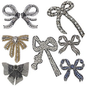 Rhinestone Knot Bow Patches Handmade Crystal Applique Bow Tie Patches for DIY Gift Brooches Decor 1 Piece