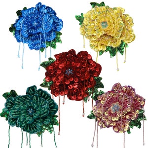 Sequin Rose Patches Embroidey Applique Beaded Flower Sew on Applique Decor Badges Rhinestones  Patches Handmade DIY Personalized Clothing