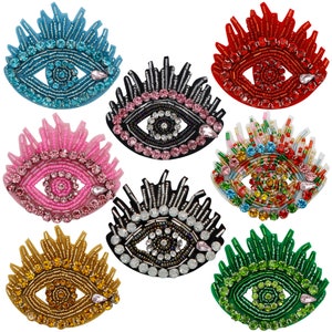 Ciglia fatte a mano, occhi di cristallo, distintivi con ciondolo, strass perline, applique, toppa da cucire, applique decorativa di arte popolare, 1 pezzo