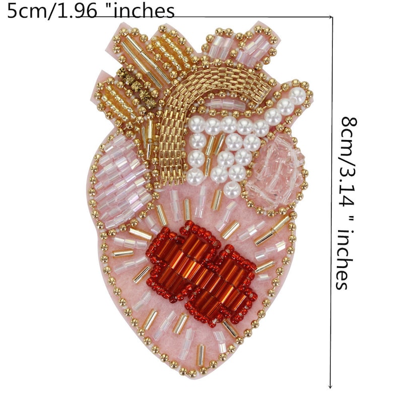 Beaded Heart Patches Crown Heart Decor Badges Applique Sew on Patches for Brooches Clothes Decorated Sewing DIY D