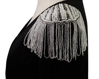 Beaded Crystal Suit Shoulder Pearls Beading Tassel Epaulet Epaulette Patches with Pin back 2 pieces