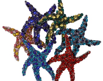 Beaded Rhinestones Sea Star Patches Crystal Starfish Applique Sew on Badges for DIY Bkini Clothing Decor 1 piece