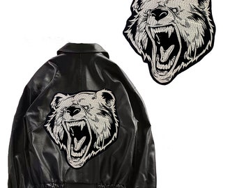 Parches de cabeza de oso grizzly KodiaK bordados, pegatinas de hierro para chaqueta, abrigo, decoración, insignia DIY