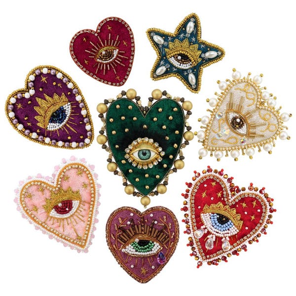 Parche de la suerte vintage con cuentas de corazón sagrado, parche bordado con forma de ojo malvado, aplique de diamantes de imitación para coser para regalo DIY