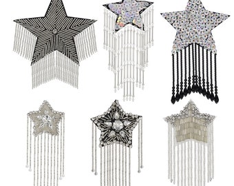 Beaded Rhinestones Star Patches Fringe Tassel Star Applique Sew on Decorative Badges for DIY Personalized Gift