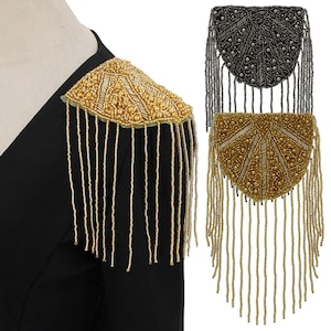 Beading Tassel Fringe Epaulettes Shoulder Patch Formal Epaulet Brooches Pin Back Decorated Applique Badges for Ringmaster Costume 2 pieces
