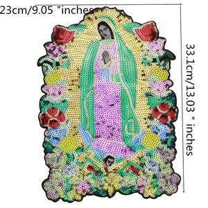 Large Sequin Lady of Guadalupe Patches Virgin Mary Applique Fabric Embroidery Brand Back Patches for Jacket Fashion Sewing 1piece D