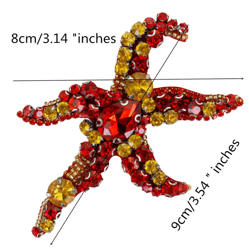 Sea Star Patches Beaded Crystal Badges Handmade Starfish Applique Sew on Patches for Decorative Clothes Dress 1 set/4 pieces image 3