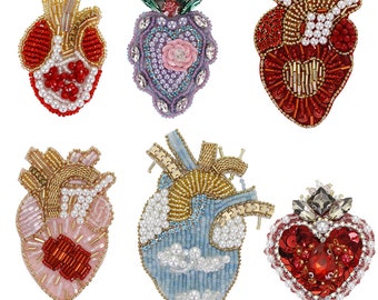 Beaded Heart Patches Crown Heart Decor Badges Applique Sew on  Patches for Brooches Clothes Decorated Sewing DIY