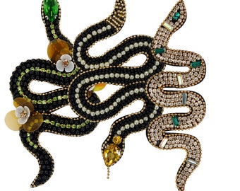 Snake Patches Beaded Flower Snake Badges Applique Motif Sew on Patches for Shoes Clothes Bags Decorated Accessories 1 piece