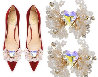 Rhinestones Heart Patches Beaded Crystal Patch for Wedding Shoes Decorative