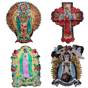 Parches grandes de lentejuelas de la Señora de Guadalupe, apliques de la Virgen María, parches traseros de marca bordados para chaqueta, costura de moda, 1 pieza
