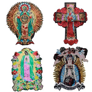 Large Sequin Lady of Guadalupe Patches Virgin Mary Applique Fabric Embroidery Brand Back Patches for Jacket Fashion Sewing 1piece image 1