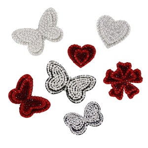 Glitter Crystal Butterfly Beaded Rhinestone Heart Patches Beaded Crystal Bow Applique Patches Handmade Applique Sew on Patches DIY Gift