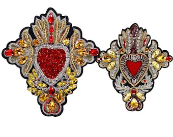 Delicata toppa per applique con paillettes con strass ricamati a cuore, forniture per toppe a cuore con perline per toppe decorative per applicazioni in costume 2 pezzi
