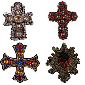 Beaded Crystal Cross Straberry Applique Sew on Diamond Patches Emblem Decorative Badges 1 piece