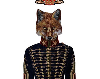 Fashion Crown Royal Soldier Fox Patches Embroidered Applique Sew on Badges for Men Suit Garment Decorated 1 set