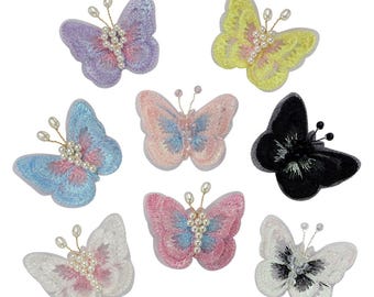 Toppe con farfalle 3D con perline, toppe con perle, applique da cucire, emblema fai da te per distintivi decorativi fai da te, 1 pezzo