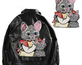 Sequin Cartoon Cat Embroidery Patches Sew on Applique Clothing Jacket Beaded Badges Decoration