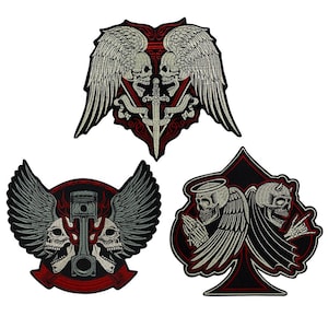 Large Embroidery Skull Wings Sword Patches Iron on Motorcycle Biker Badge Vest Jacket Back Applique