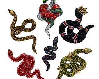 Beaded Rhinestones Snake Patches Crystal Crown Snake Applique Sew on Badges for DIY Personalized Gift Decor 1 piece